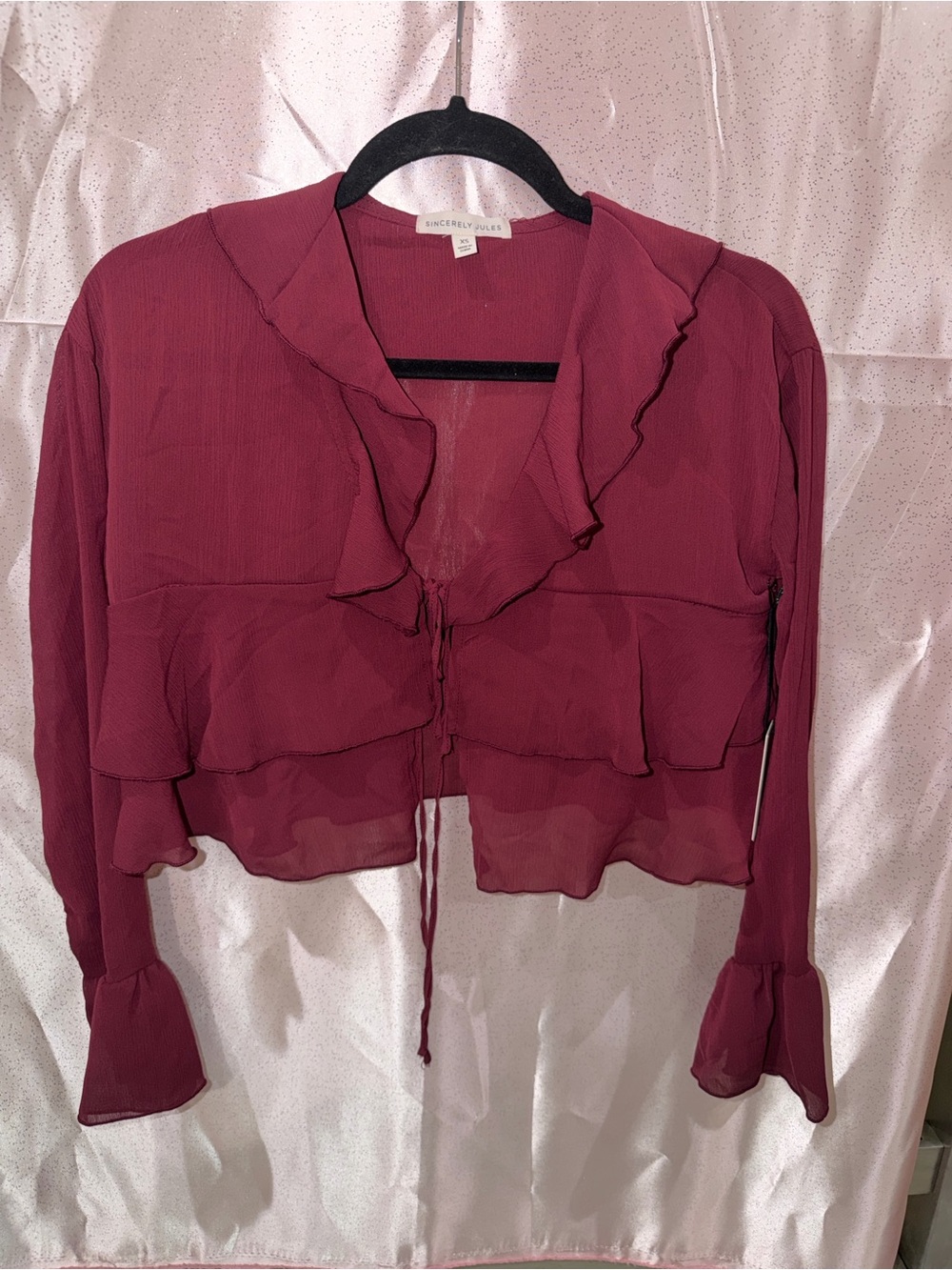 Sincerely Jules Ruffle Tie-Front Cropped Blouse